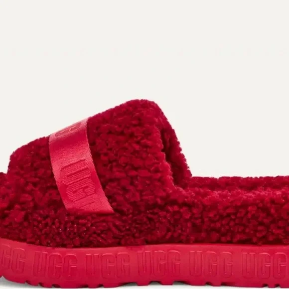 UGG Red Fluffita Slide Sandals  W 8 NIB HTF - Picture 3 of 9